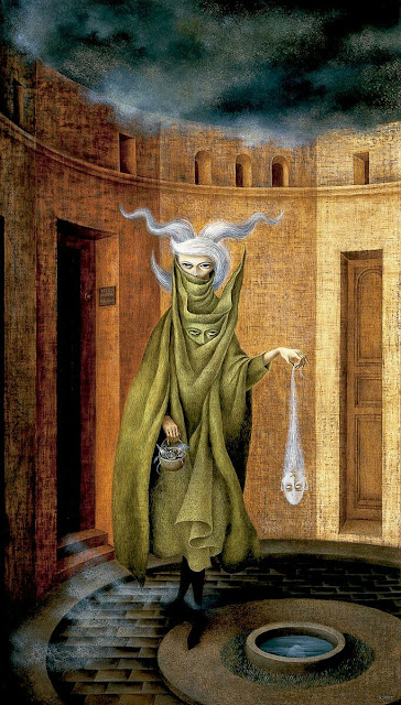 "Mujer saliendo del psicoanalista" , Remedios Varo